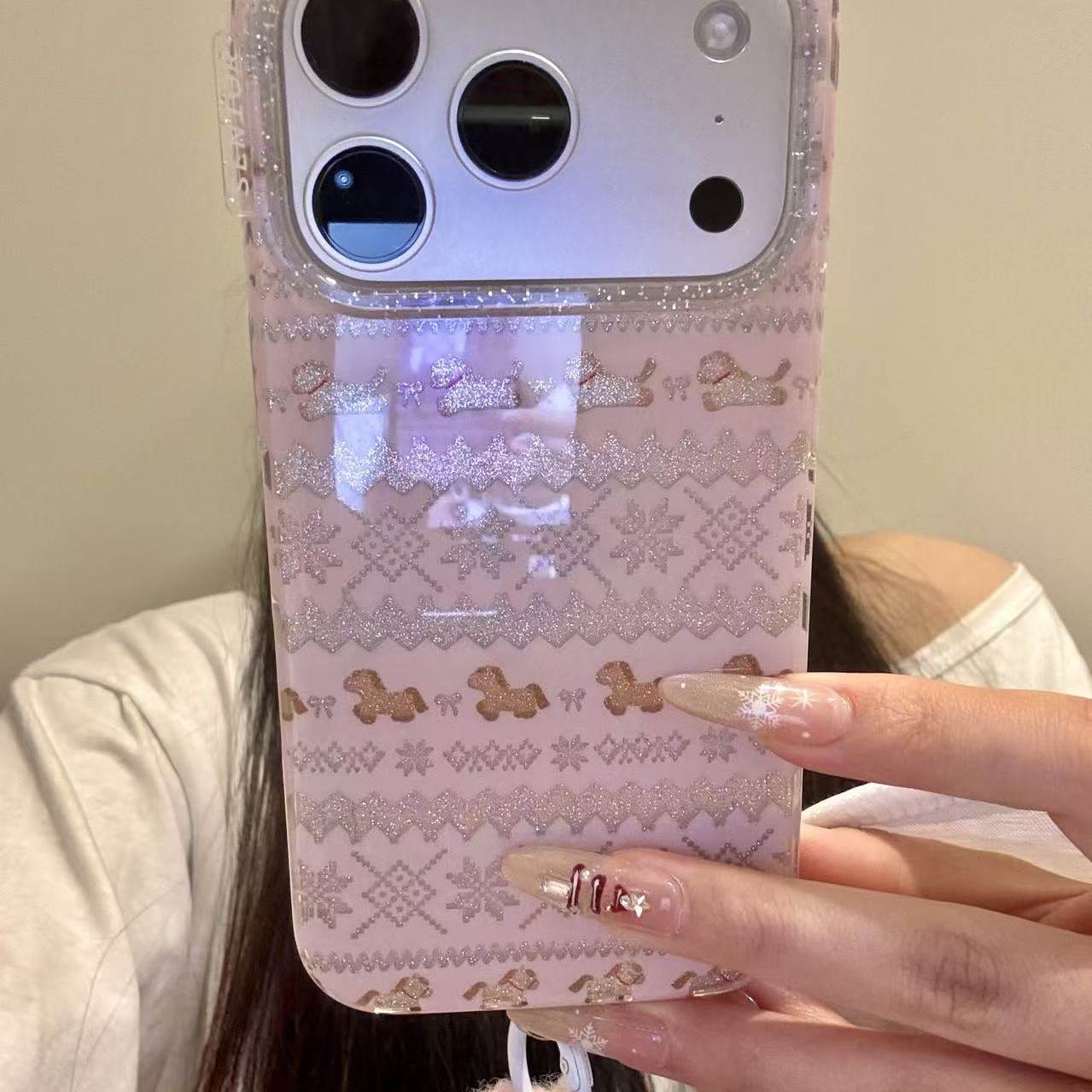 冬日粉底雪花镂空小马适用于iphone17promax苹果16pr手机壳15新款