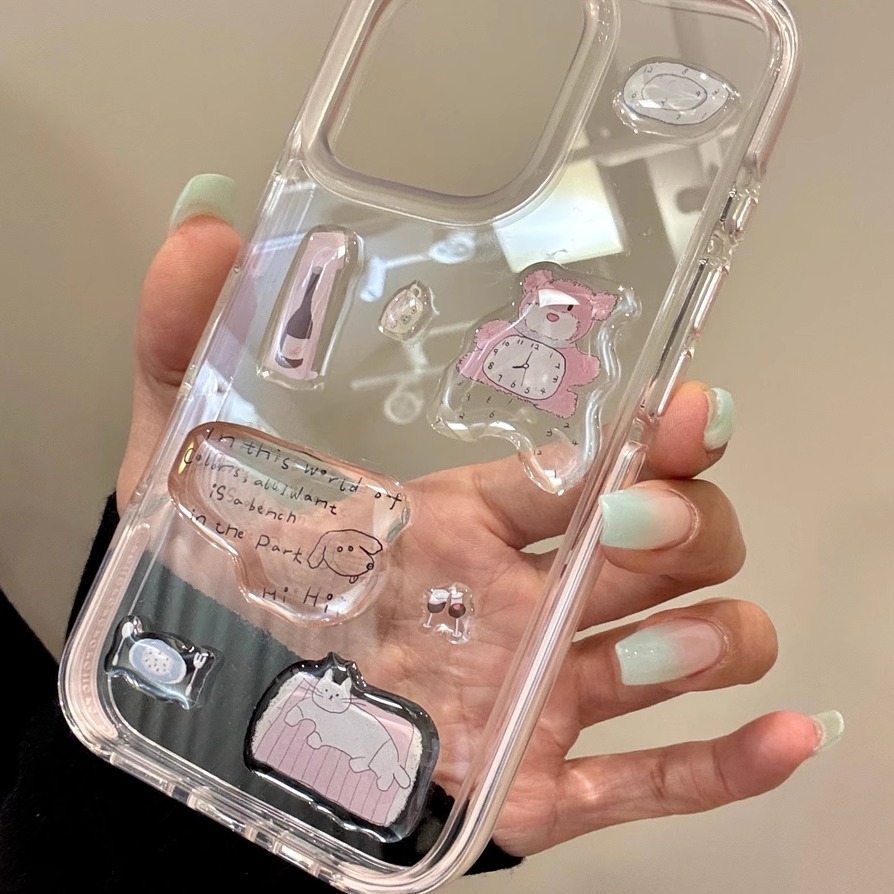 可爱立体英文小熊贴纸适用iphone17promax苹果15pr手机壳14新款13