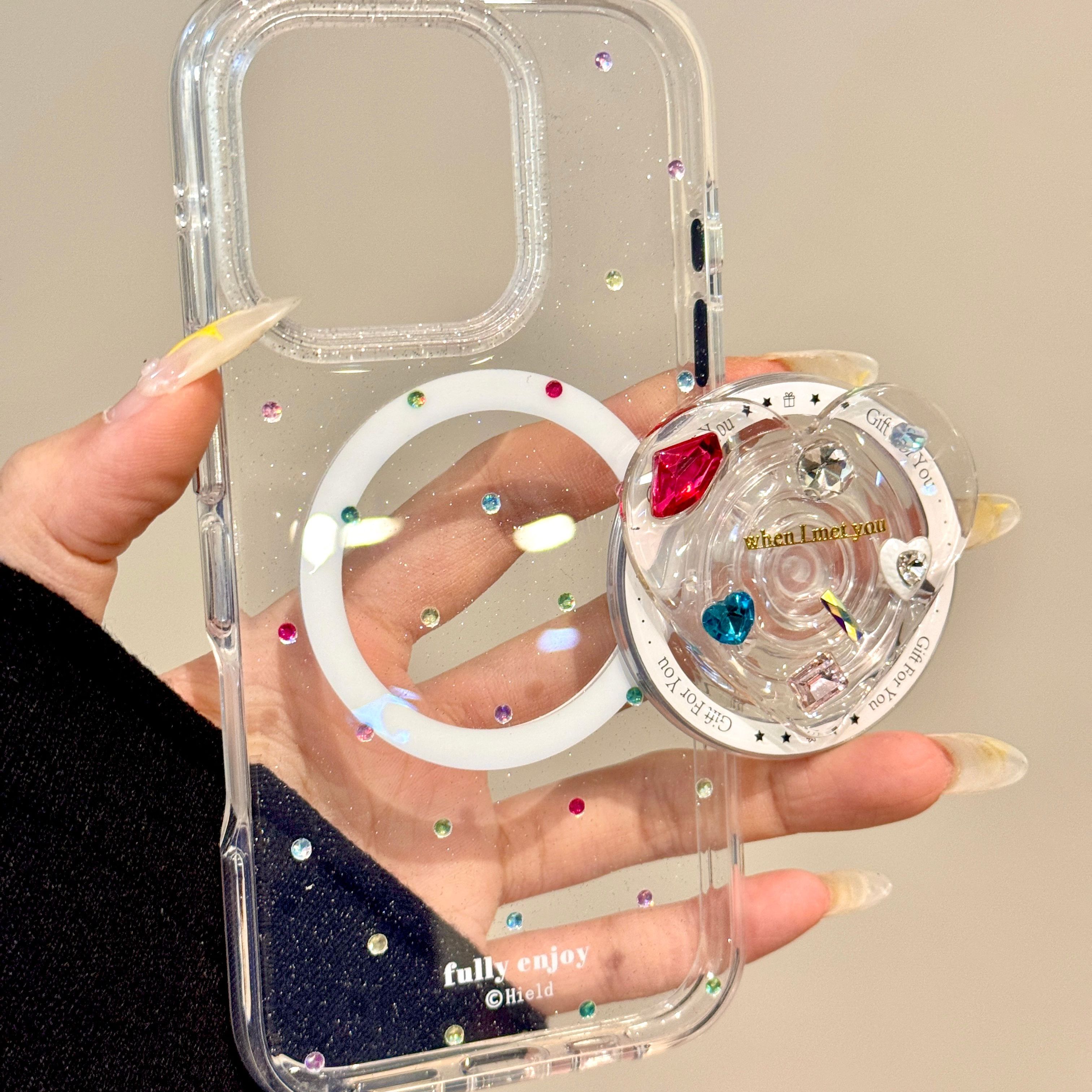 韩系ins彩色点钻滴胶爱心磁吸适用iphone16promax苹果15pro手机壳