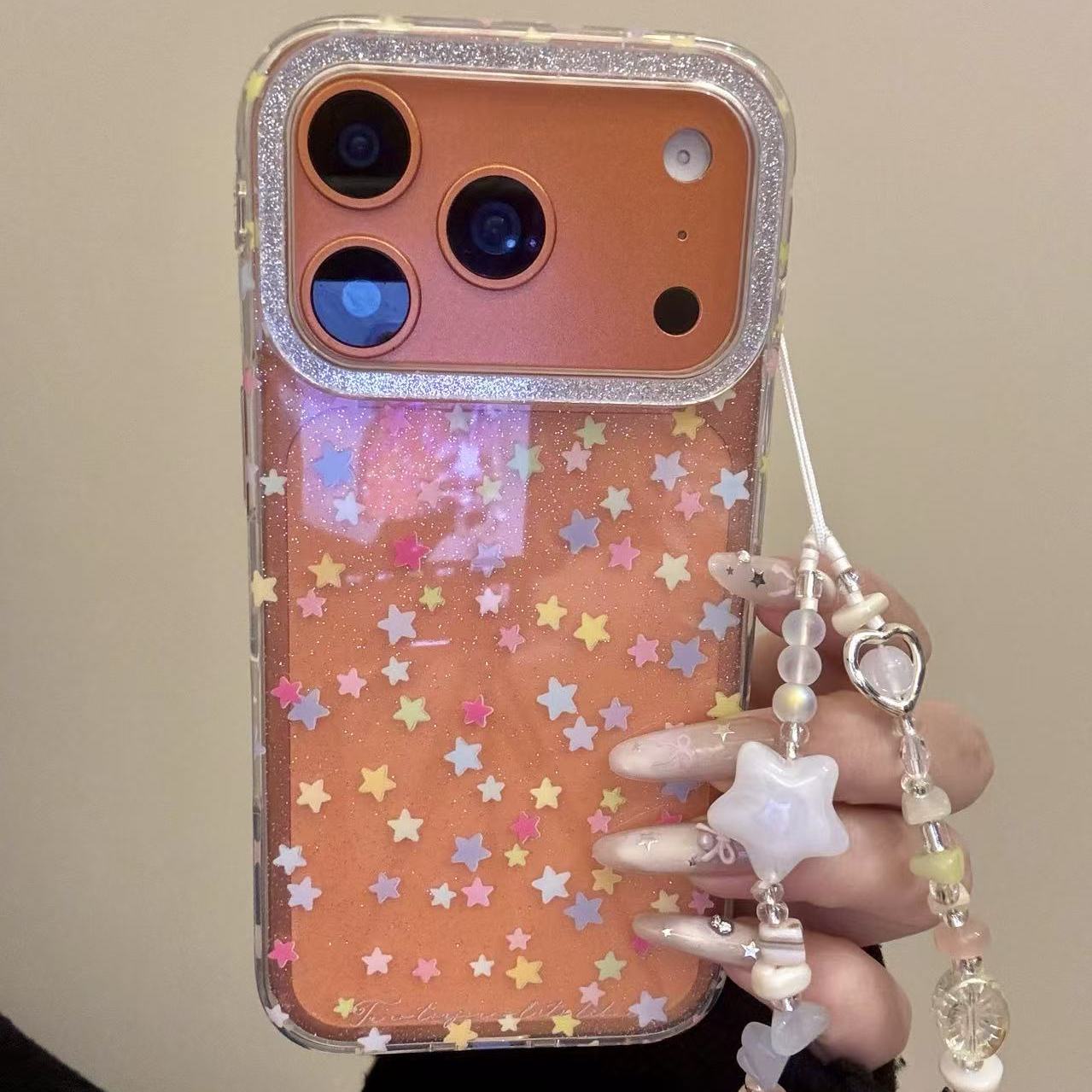 韩系闪粉透底满屏彩色星星适用ihone17promax苹果16pro手机壳新款