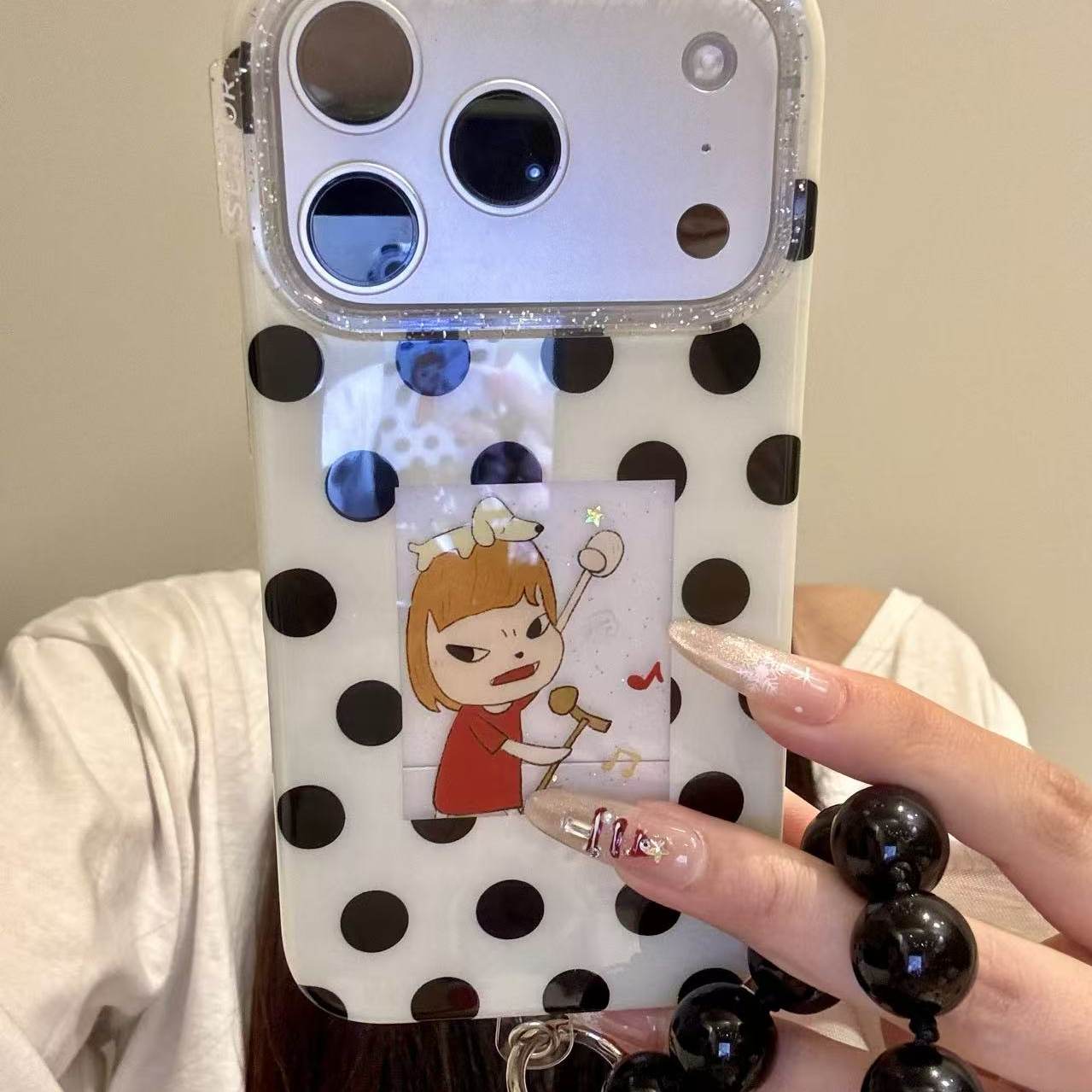 萌系可爱波点相框唱歌奈良适用于iphone17promax苹果16pr手机壳15