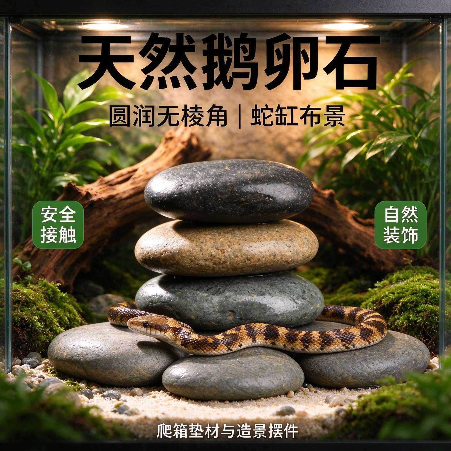 天然鹅卵石爬宠造景石蛇缸陆龟饲养箱布景圆润原石无尖角晒台石头