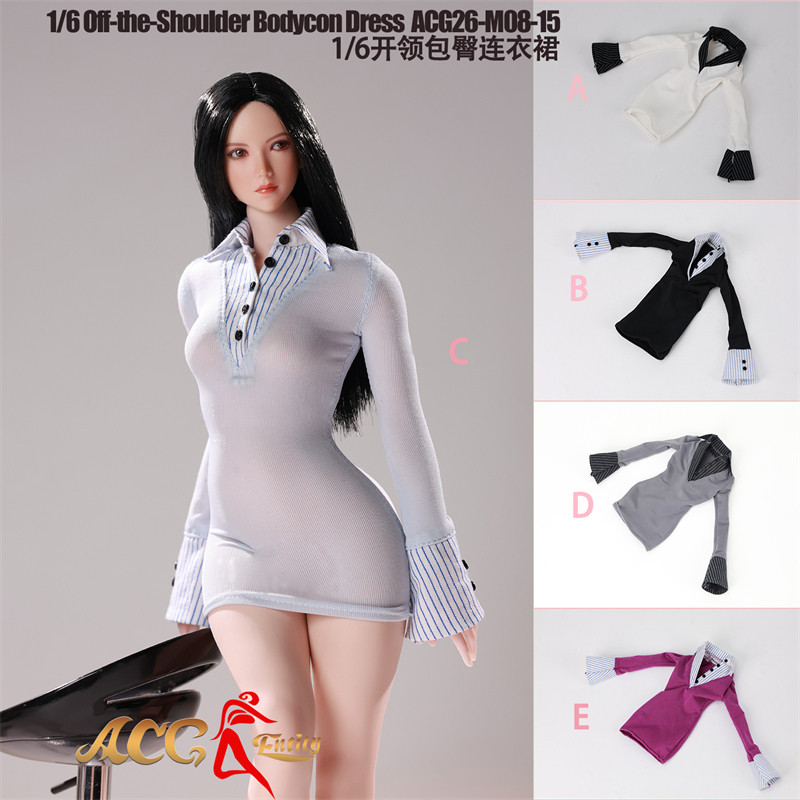 1/6 女兵人 ACG26-M08-15 衬衣开领包臀连衣裙 人偶服饰模型配件