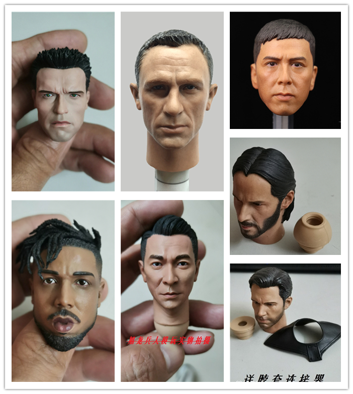 现货 1/6兵人头雕模型 阿诺 杀神 李小龙 头雕 12寸兵人配件 多款