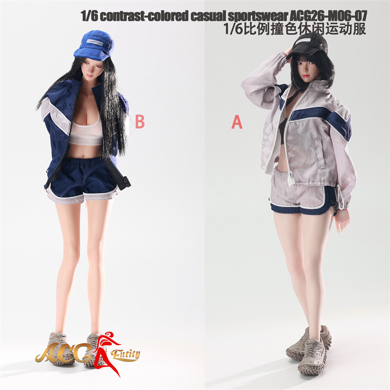 现货 1/6 女兵人 撞色休闲运动服 运动外套 瑜伽裤 12寸模型配件