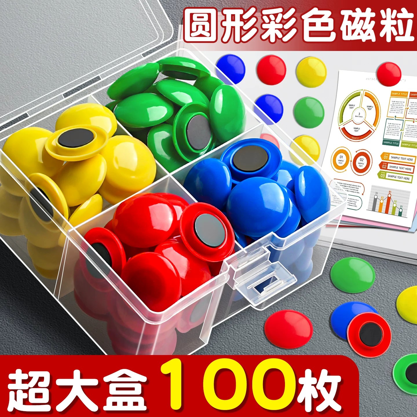 【圆形彩色磁粒】磁性强盒装收纳图片