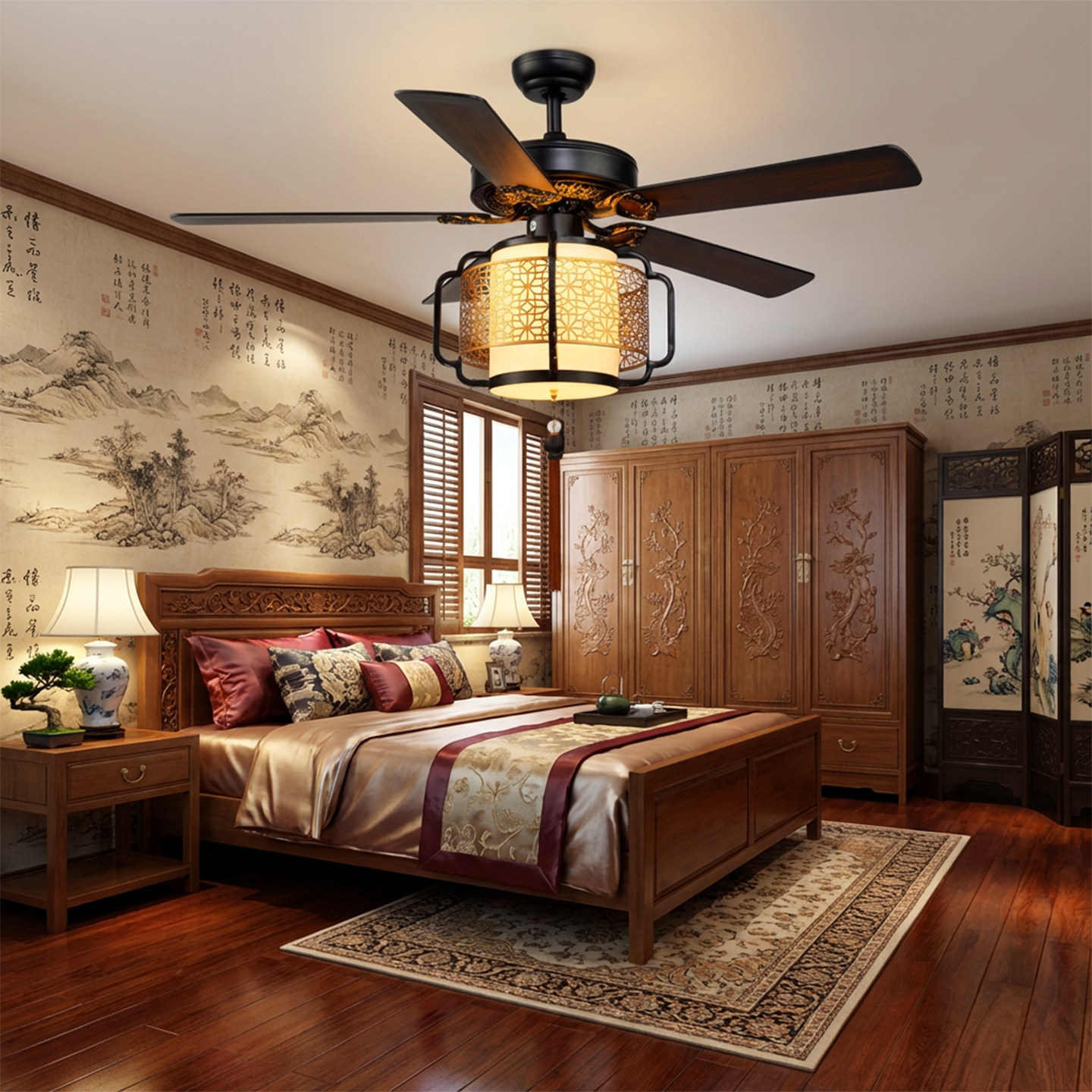 新中式风扇灯 复古中古风餐厅卧室茶室吊扇灯灯笼电扇灯2025新款,家装灯饰光源,风扇灯,淘宝优惠券,粉丝福利购,淘宝优惠卷