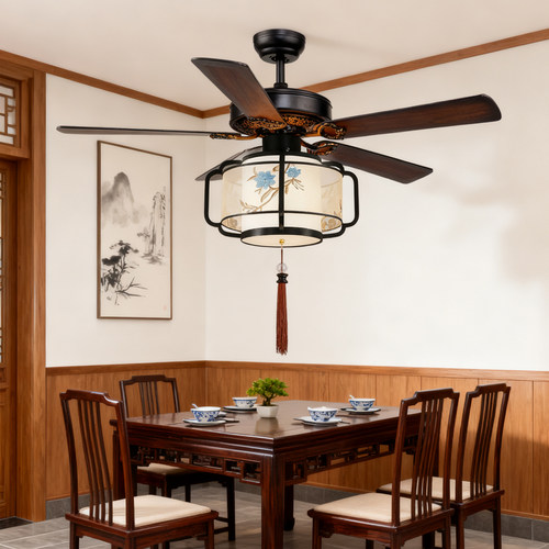 中古风五叶大风力静音吊扇灯