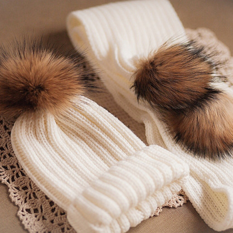 새 겨울 모자 스카프 아동복 진짜 모피 너구리 모피 공 따뜻하고 두꺼운 모직 모자