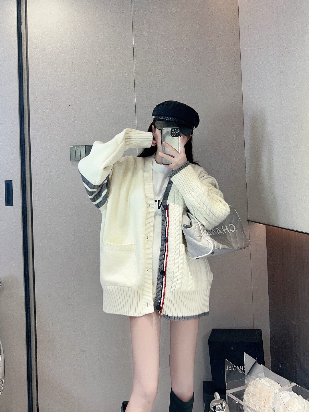 tb学院风百搭开衫外套秋冬季女针织毛衣慵懒风中长款宽松复古上衣