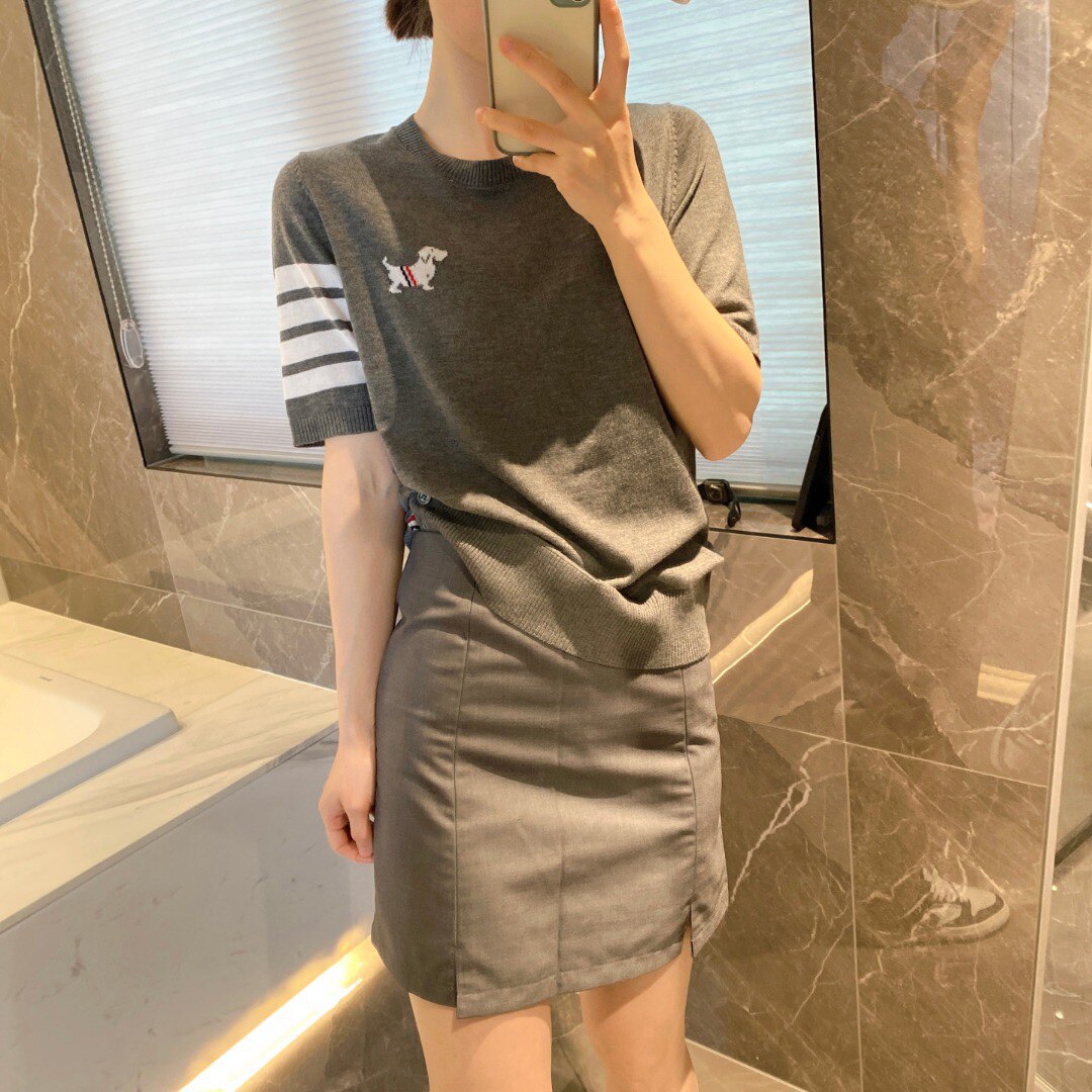 春夏tb学院风卡通小狗休闲针织减龄百搭显瘦小众设计短袖t恤女潮