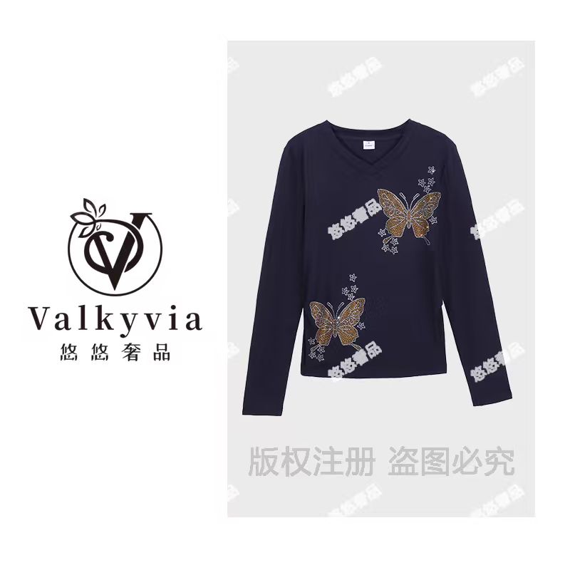 【Valkyvia/悠悠奢品】秋季新款蝴蝶气质显瘦百搭女士打底衫A881#
