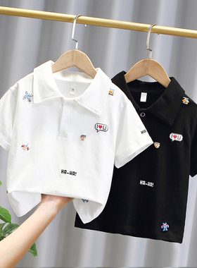 儿童polo衫男童夏季短袖2026新款时髦卡通白色上衣男孩夏装T恤潮