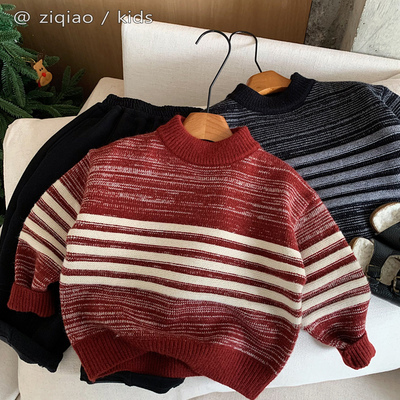 男童加厚毛衣条纹儿童保暖针织衫