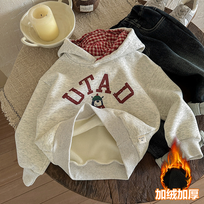 加绒加厚连帽卫衣男女同款冬装