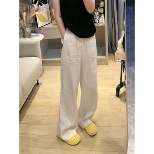 胖mm高腰显瘦百搭遮胯休闲长裤 白色亚麻阔腿裤 大码 女2025夏季 薄款
