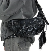WCH铆钉穿刺黑色机车朋克风巴黎平替街头潮流皮质单肩斜挎腋下包