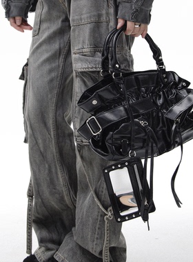 WCH巴黎平替辣妹朋克机车风流苏褶皱皮绑带铆钉手提包单肩挎包ins