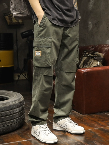 Зеленые осенние штаны, элитные повседневные брюки, свободный прямой крой, оверсайз
