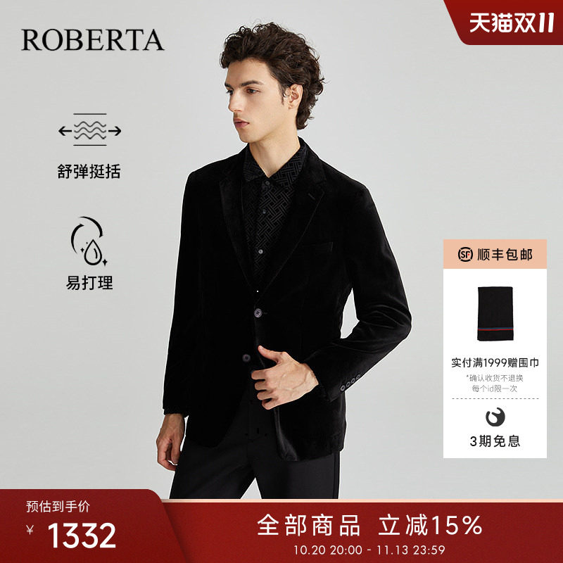 [丝绒]ROBERTA诺贝达男装男士西服秋季纯色休闲时尚单西外套男