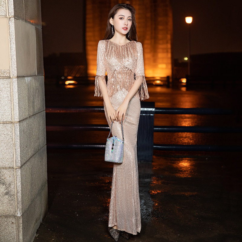 流苏新款高端大气鱼尾晚礼服裙