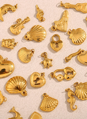 欧美跨境DIY饰品配件不锈钢镀18K金帆布鞋铁塔小熊狼牙吉他吊坠