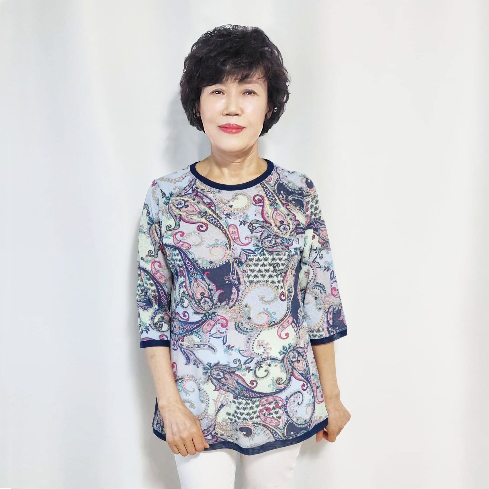 韩国进口2025夏季东大门中老年宽松大码印花T恤圆领洋气TEE妈妈装