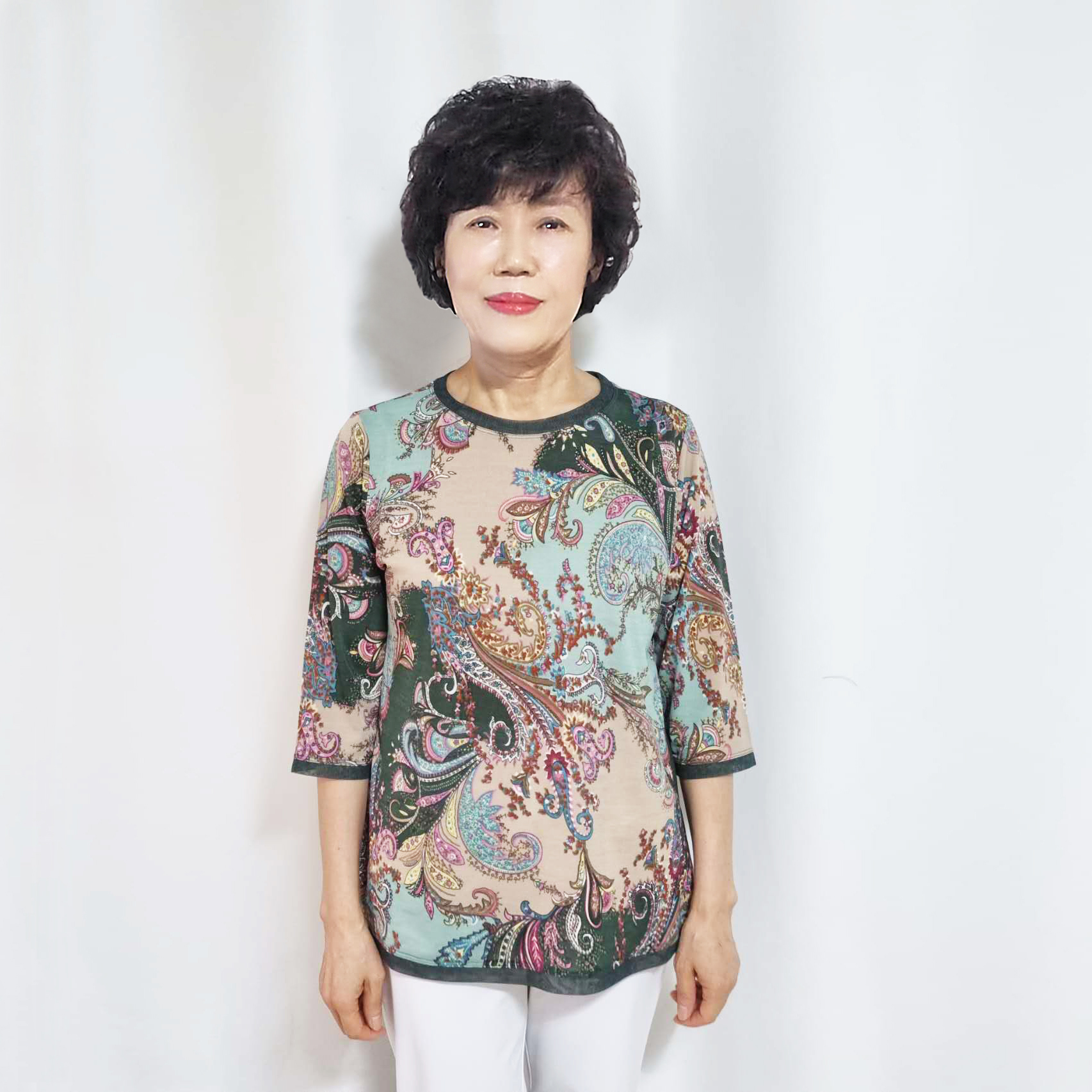 韩国东大门进口25年夏新款女宽松大码圆领TEE中老年印花T恤妈妈装