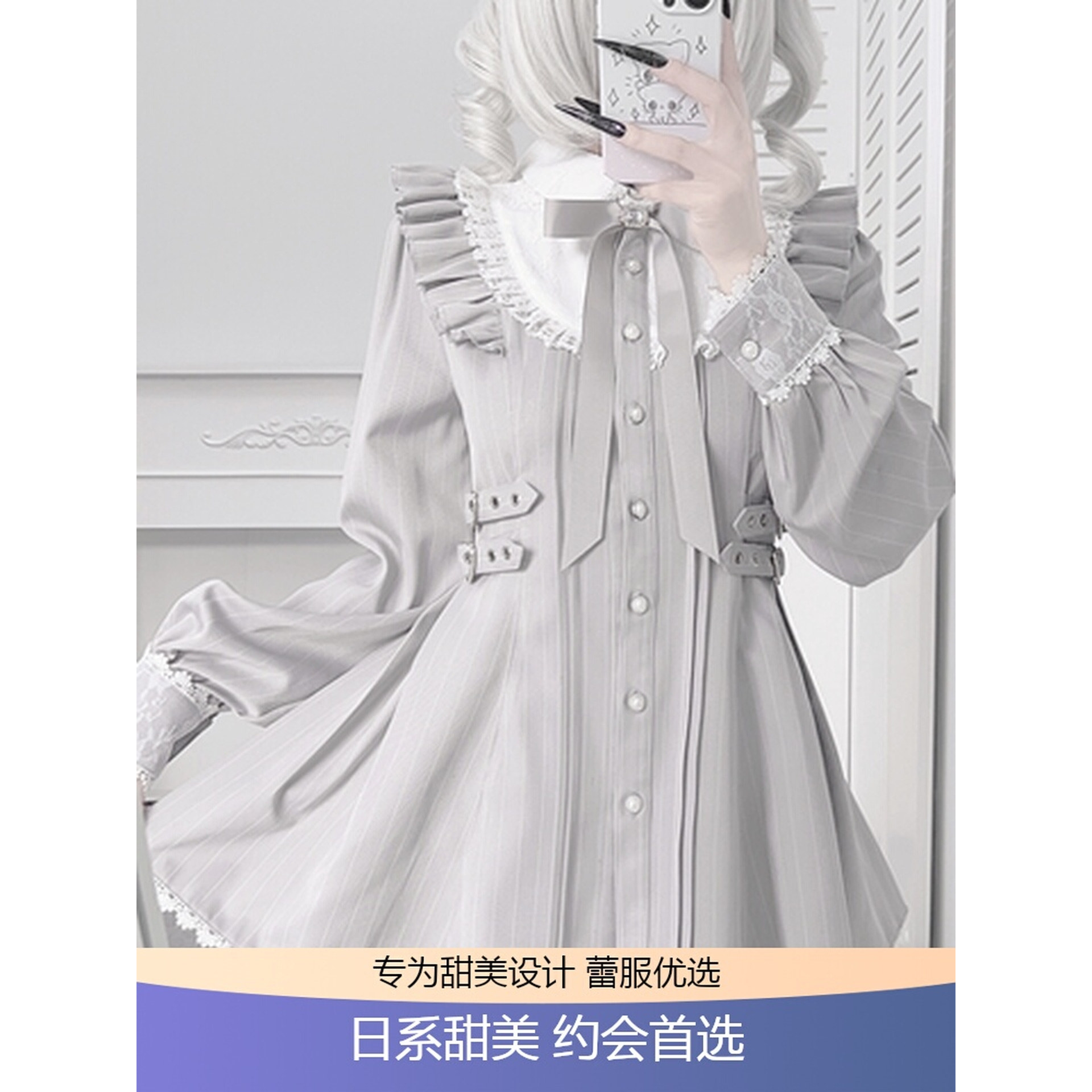 日系洛丽塔蝴蝶结娃娃领连衣裙