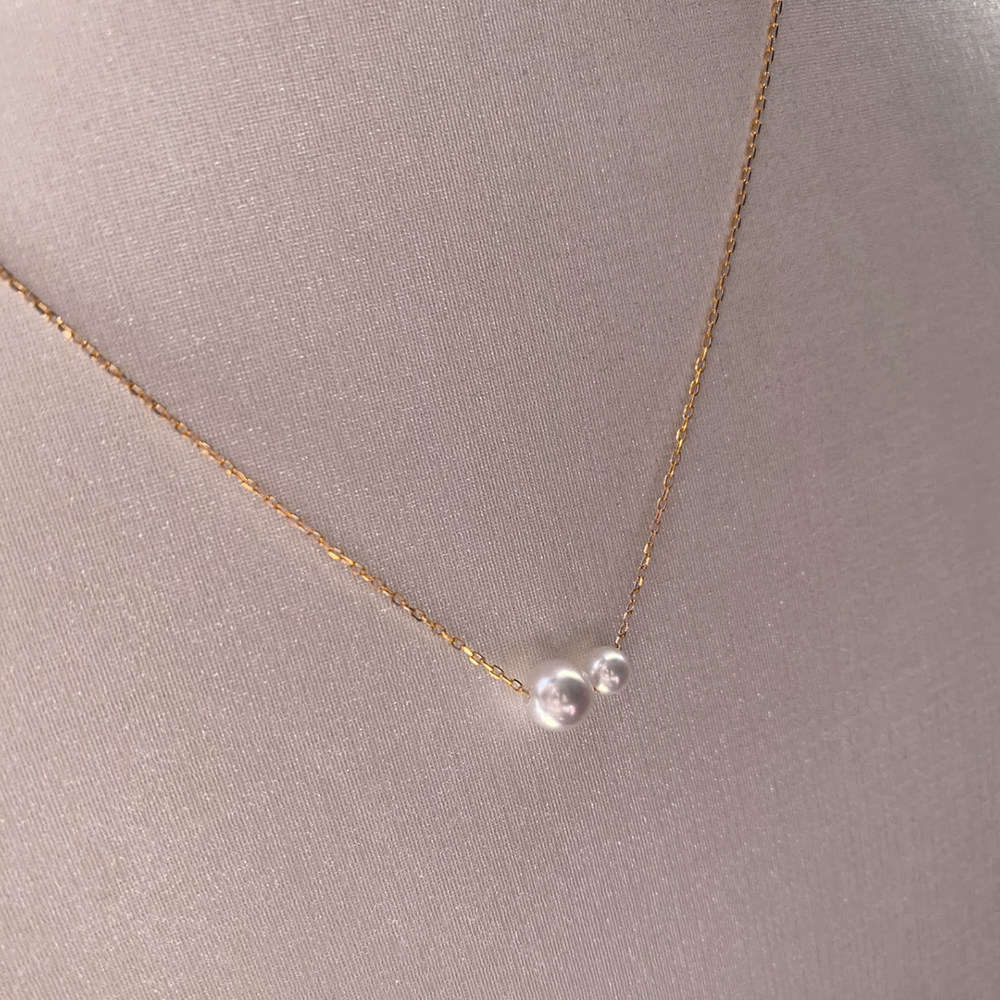 天然淡水AKOYA珍珠项链双珠路路通吊坠纯s925银单颗正圆珍珠颈链