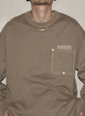 GcBrand Lab AW25 复古 基础款 美式休闲水洗蜡染做旧口袋长袖T恤