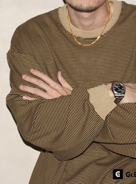 GcBrand AW24 复古主题元素 拼色条纹设计 男女圆领款柔软长袖T恤