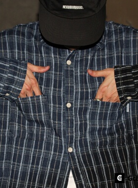 GcBrand 日系复古民族风蓝染水洗口袋衬衫秋冬余文乐潮流男女衬衣