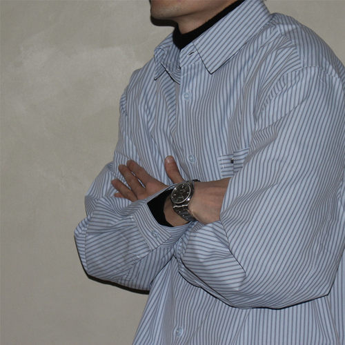 GcBrand Lab Shirt SS26 复古基础款 口袋金属标蓝色条纹长袖衬衫