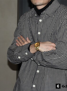 GcBrand Lab AW25 复古基础款 美式休闲宽松格子衬衫秋季撞色衬衣