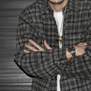 素 口袋设计 加厚毛呢 GcBrand 衬衫 复古主题元 休闲格子长袖 AW24