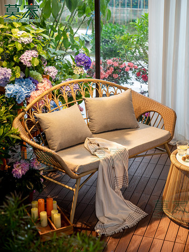 摩家户外沙发双人沙发椅庭院花园休闲椅露台户外藤椅小公寓沙发椅