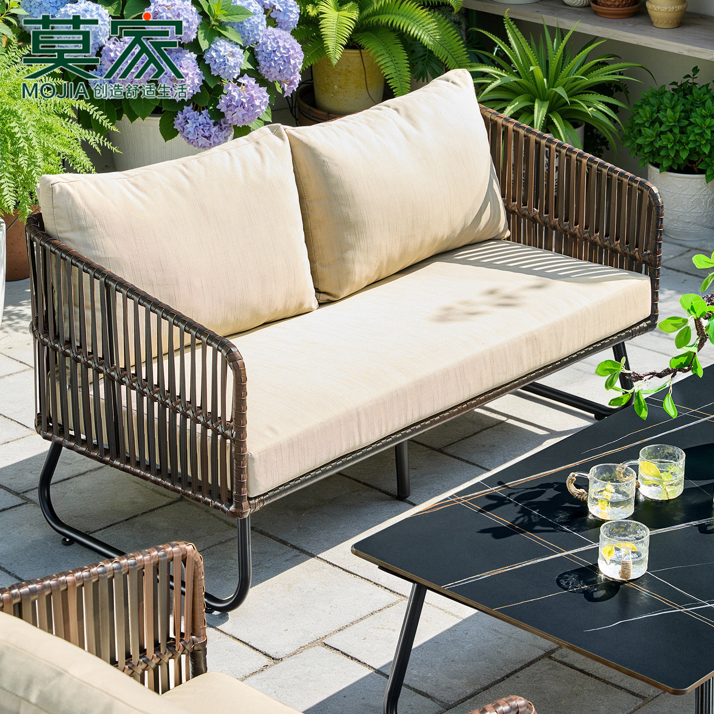 莫家户外藤编沙发组合庭院休闲露台民宿洽谈卡座茶几三件套,住宅家具,户外沙发,淘宝优惠券,粉丝福利购,淘宝优惠卷