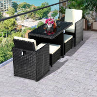 The balcony small table and chairs can be stored. Three-piece rattan chair set. Light luxury style tea table and tea table set of one table and two chairs thumbnail 4