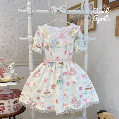 lolita甜系雪纺印花古早感