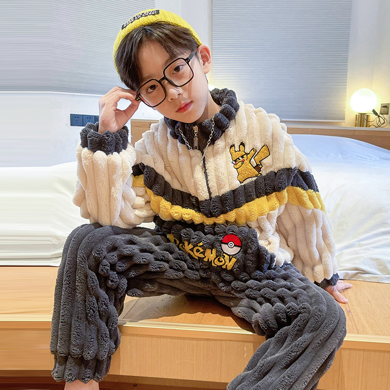 男童珊瑚绒睡衣秋冬季加厚保暖