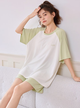 夏季女锦纶薄款透气睡衣两件套