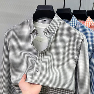 男士长袖衬衫春秋纯棉商务休闲小格子衬衣百搭男装春秋长绒棉寸衫