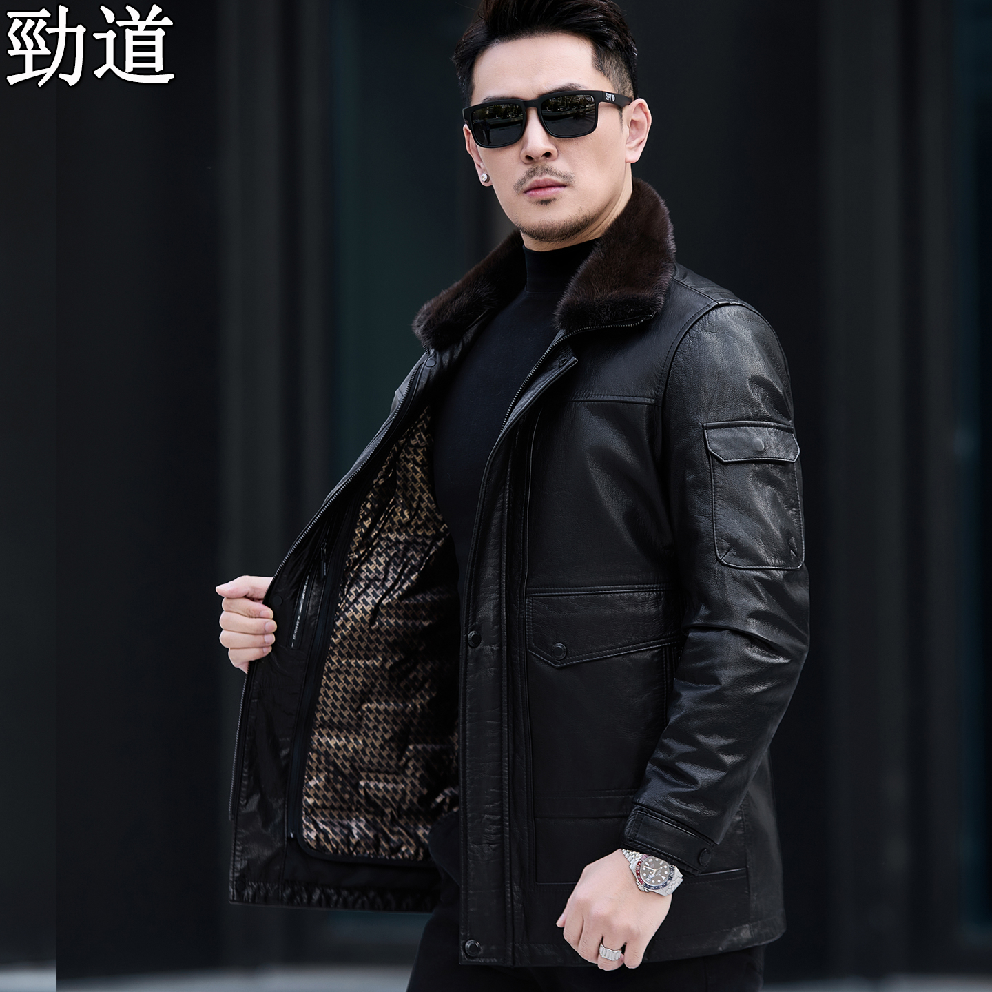 90%白鹅绒男士加厚真皮皮衣外套