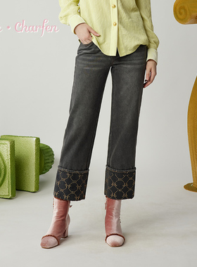 CHARFEN冬季新款时尚复古百搭显瘦直筒牛仔裤女CFE5F522-5029P