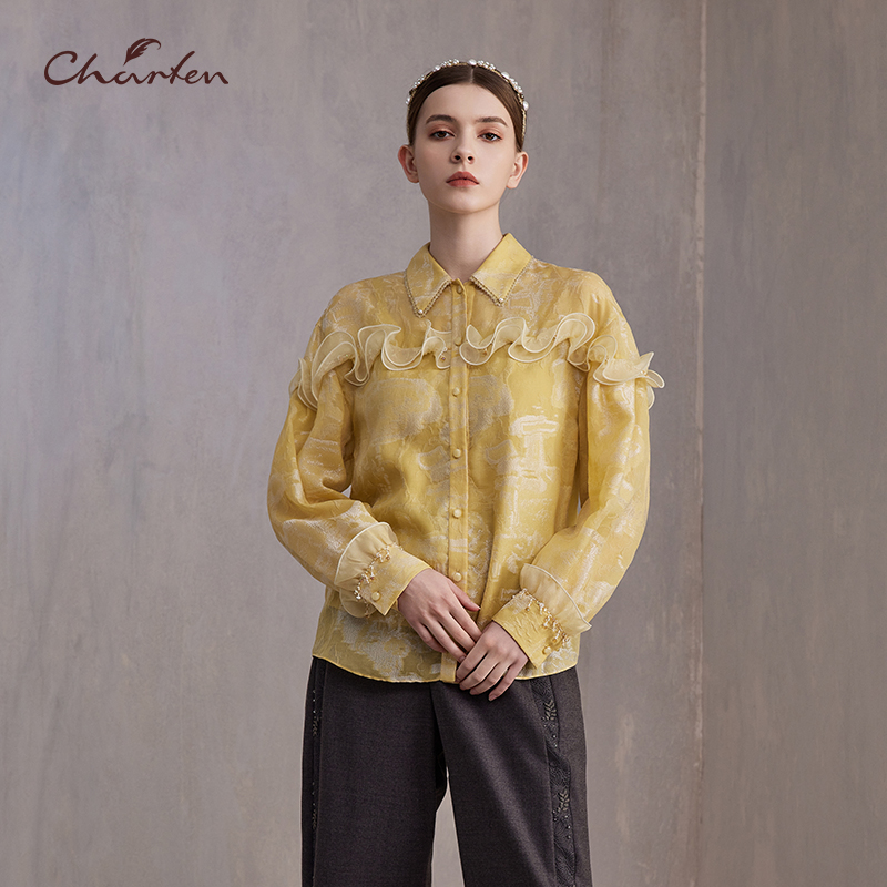 重工立体提花文艺衬衫上衣女