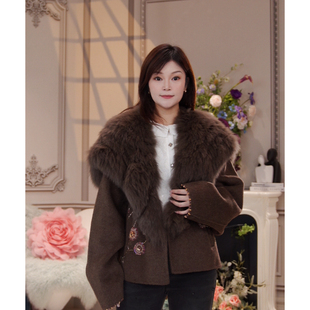 CHARFEN轻奢优雅复古气质名媛风短狐狸毛大衣外套CFE5D320-3255V