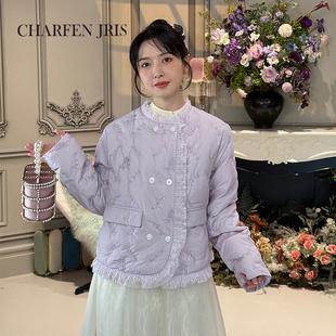 6032Y 羽绒服FJF5A618 CHARFEN 2025朝峰设计师重工钉珠刺绣短款