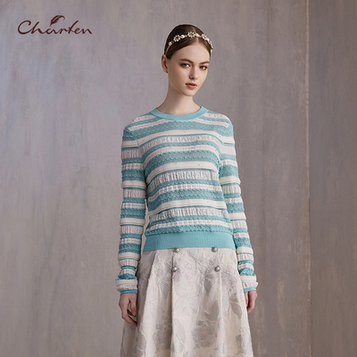 CHARFEN朝峰时尚原创设计套头百搭条纹针织上衣女CFE3A107-1010C