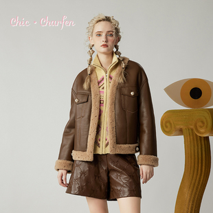 百搭宽松显瘦皮毛一体外套女CFE5E577 时尚 5092M 新款 CHARFEN冬季